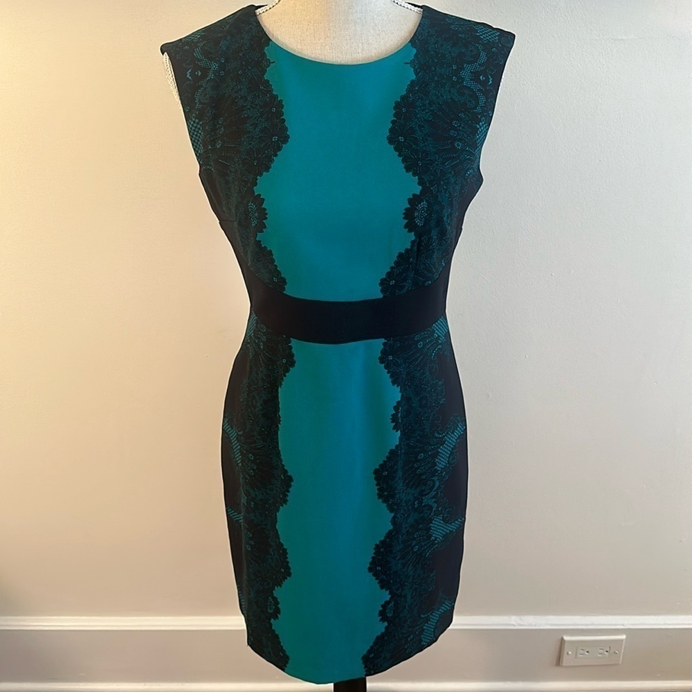 **LAST CALL**  NY & Co Black and Emerald Green Sheath Dress Size 2 - Picture 2 of 6